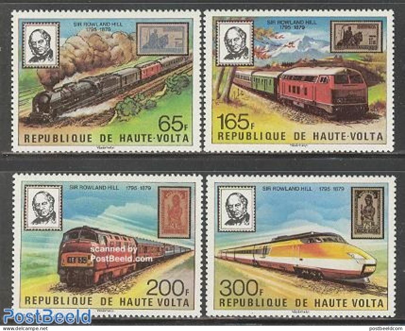 Upper Volta 1979 Sir Rowland Hill 4v, Mint NH, Transport - Sir Rowland Hill - Stamps On Stamps - Railways - Rowland Hill