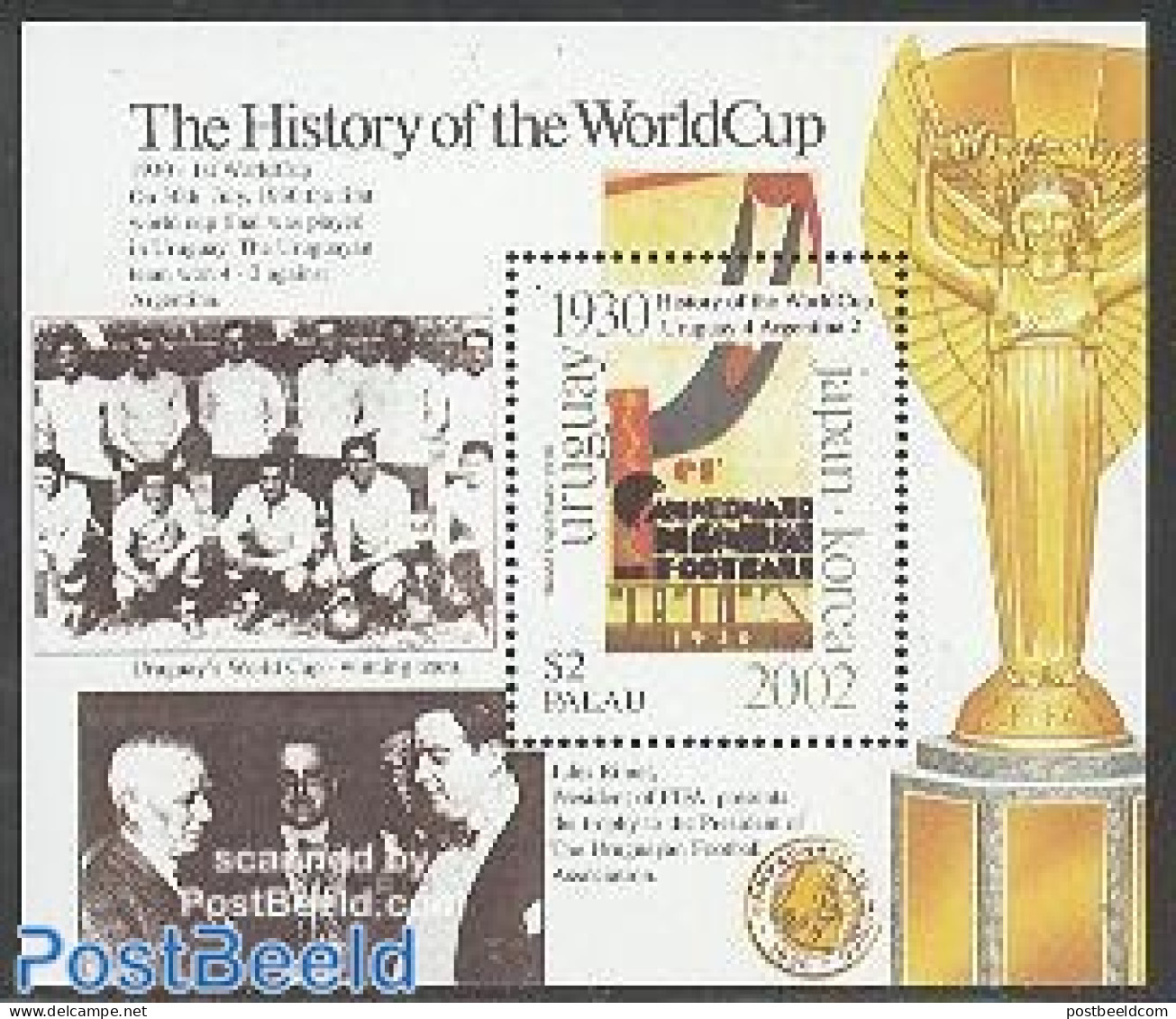 Palau 2001 World Cup Football History S/s, Uruguay, Mint NH, Sport - Football - Autres & Non Classés