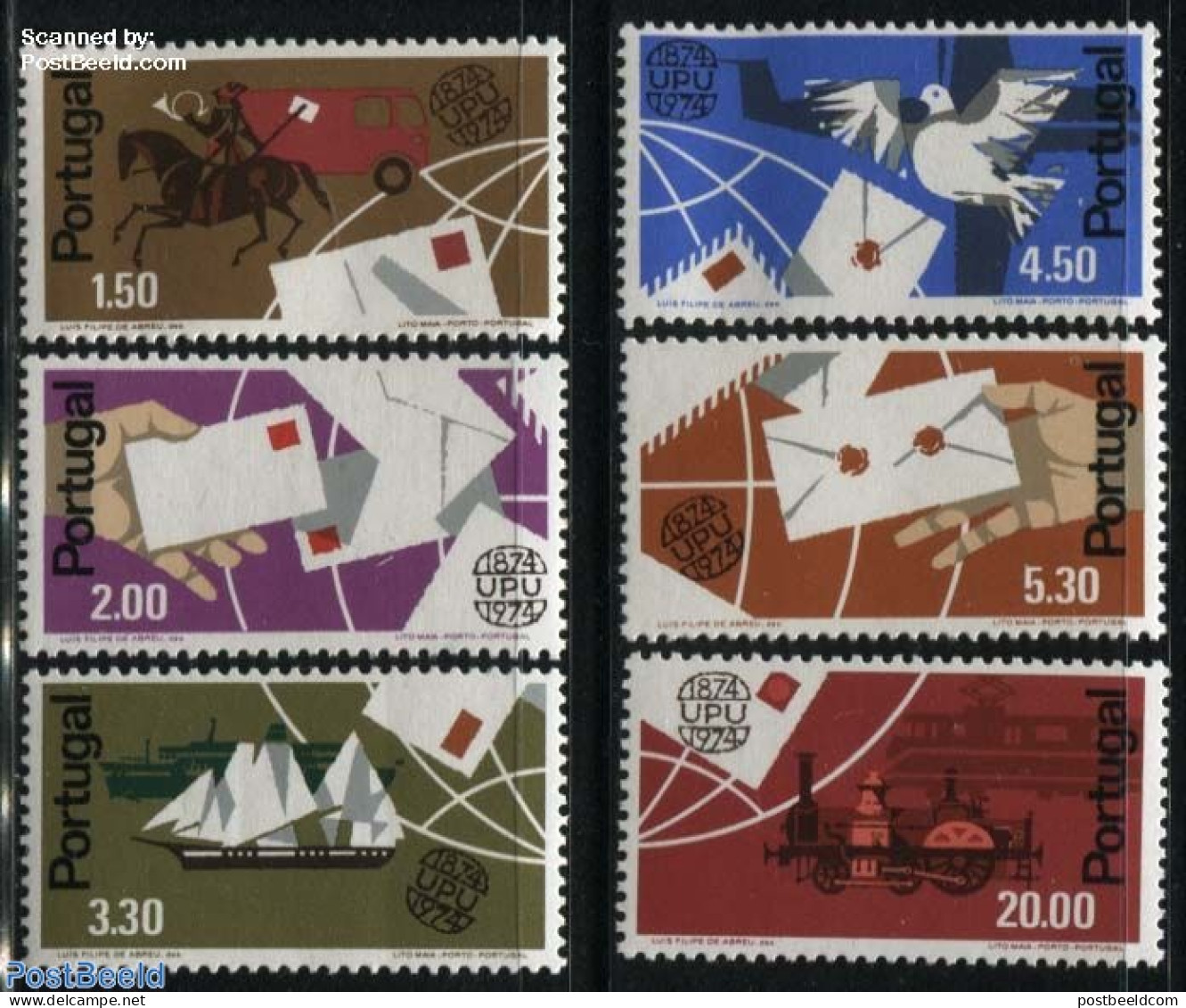 Portugal 1974 U.P.U. Centenary 6v, Mint NH, Transport - Stamps On Stamps - U.P.U. - Railways - Ships And Boats - Unused Stamps
