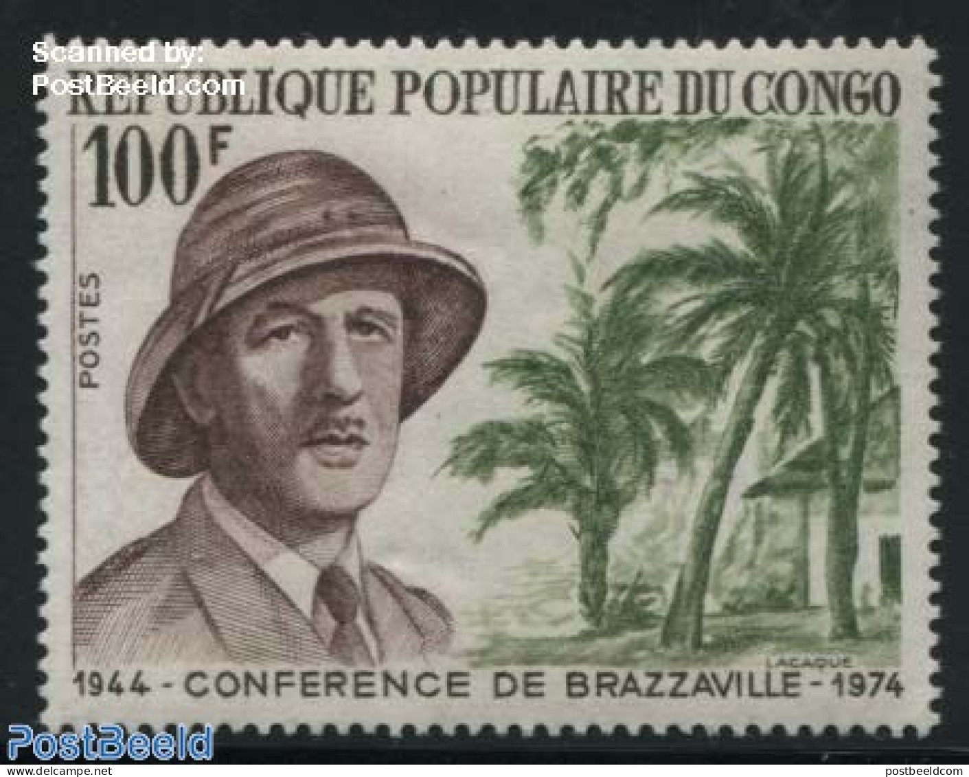 Congo Republic 1974 Brazzaville Conference, Charles De Gaulle 1v, Mint NH, History - Nature - Politicians - Trees & Fo.. - Rotary, Lions Club