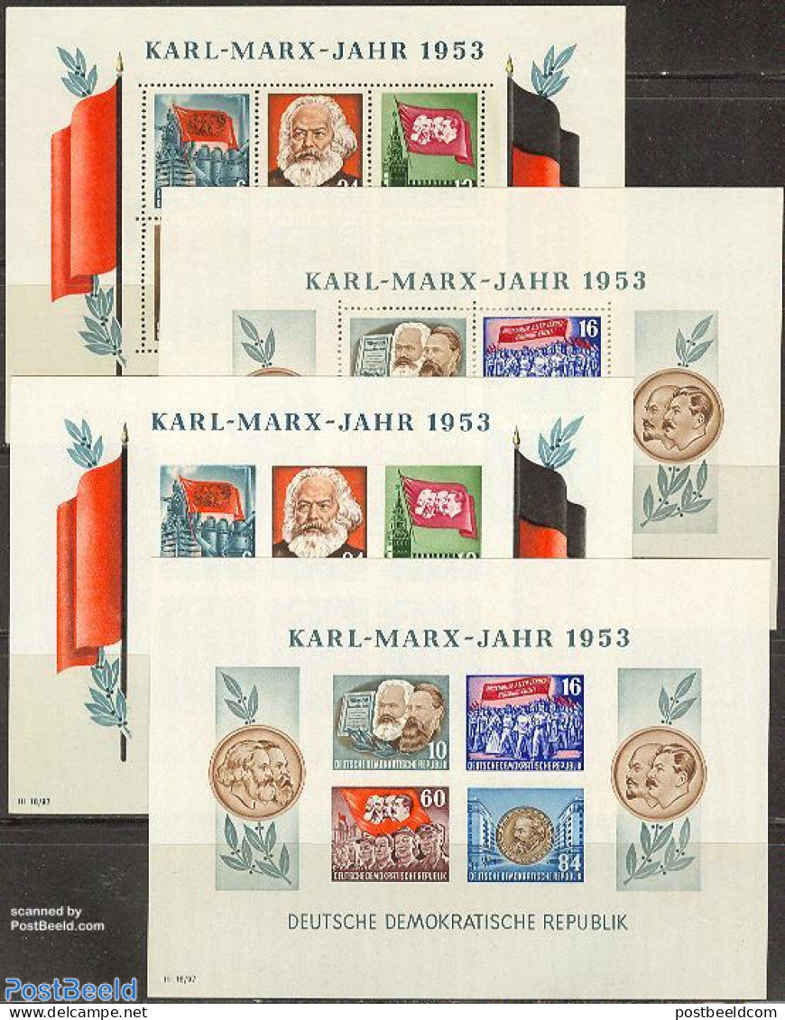 Germany, DDR 1953 Karl Marx 4 S/s (2 Perforated, 2 Imperforated), Mint NH, Art - Authors - Books - Autres & Non Classés