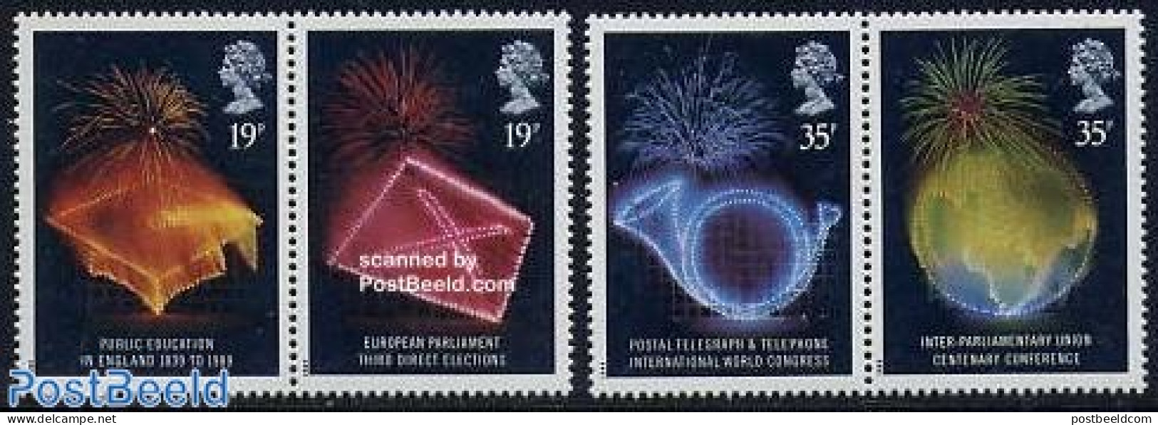 Great Britain 1989 Events 2x2v [:], Mint NH, History - Science - Europa Hang-on Issues - Education - U.P.U. - Unused Stamps