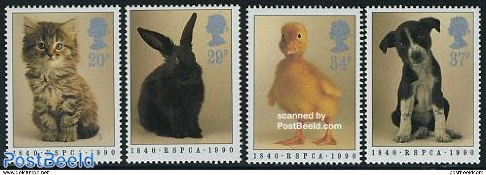 Great Britain 1990 Young Animals 4v, Mint NH, Nature - Animals (others & Mixed) - Birds - Cats - Dogs - Rabbits / Hares - Neufs