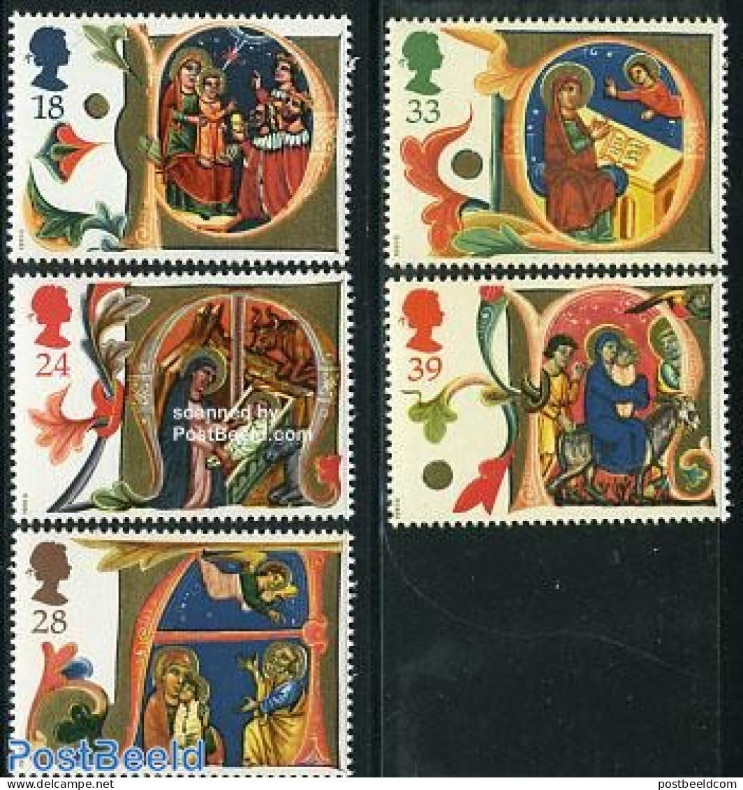 Great Britain 1991 Christmas 5v, Mint NH, Religion - Angels - Christmas - Art - Books - Unused Stamps