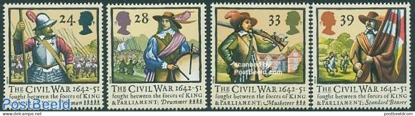 Great Britain 1992 Civil War 4v, Mint NH, Nature - Performance Art - Various - Horses - Music - Uniforms - Neufs