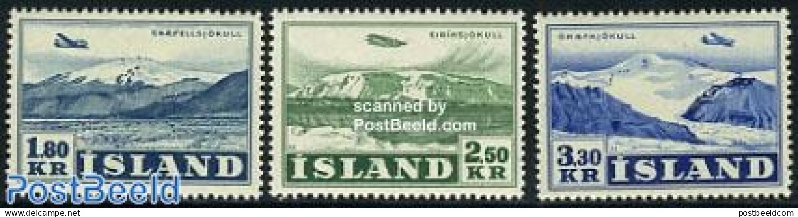 Iceland 1952 Airmail Definitives 3v, Mint NH, Transport - Aircraft & Aviation - Neufs