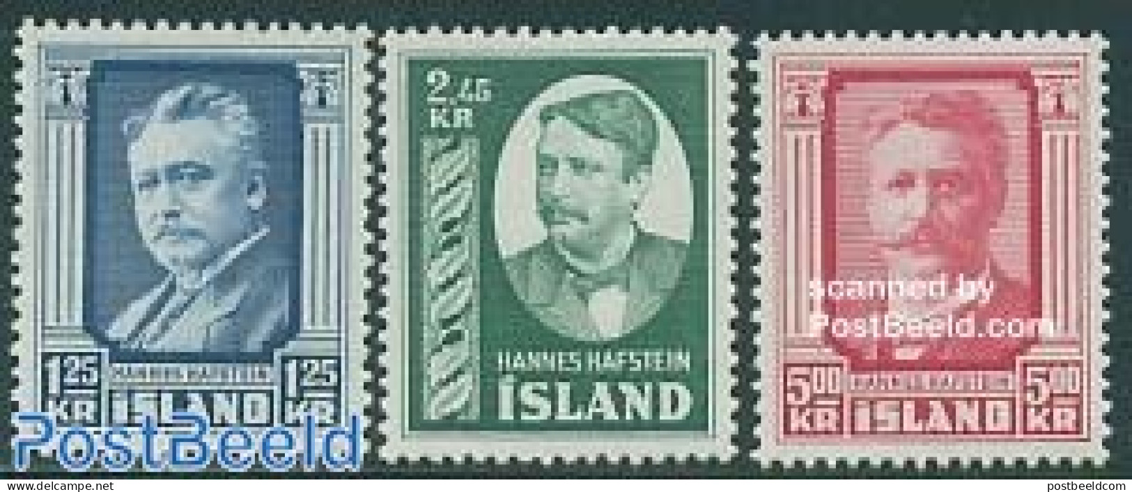 Iceland 1954 Hannes Hafstein 3v, Mint NH, Art - Authors - Neufs