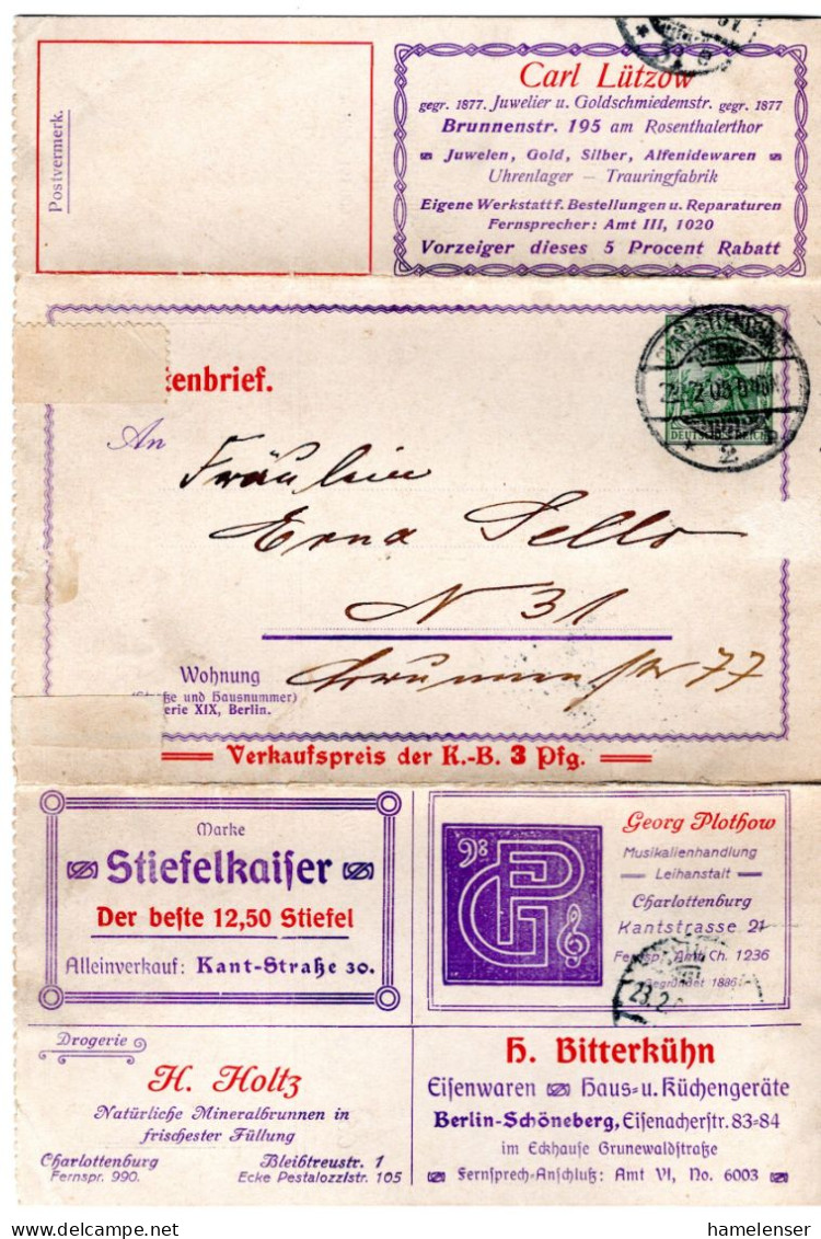 64509 - Deutsches Reich - 1911 - 5Pfg Germania PGAKtenBf "Anzeigen" Als OrtsBf CHARLOTTENBURG - Lettres & Documents