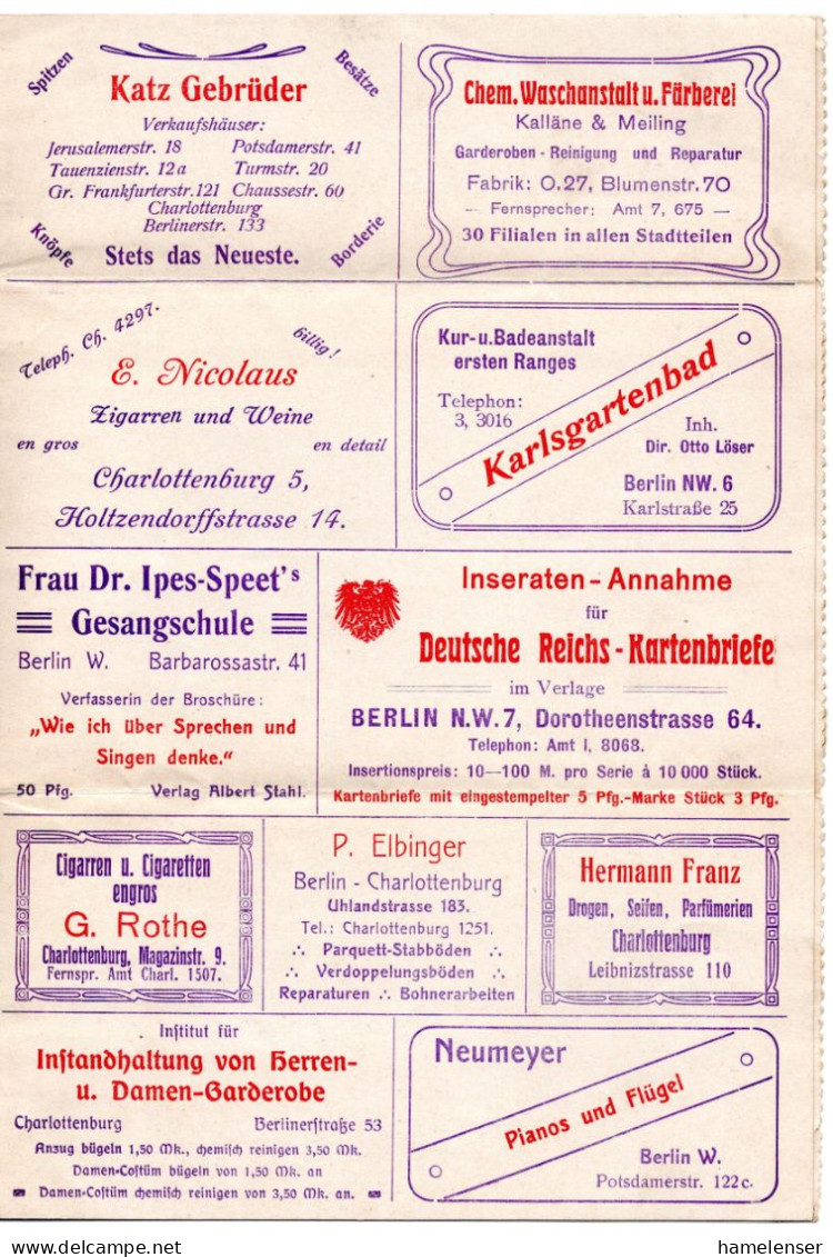 64509 - Deutsches Reich - 1911 - 5Pfg Germania PGAKtenBf "Anzeigen" Als OrtsBf CHARLOTTENBURG - Lettres & Documents