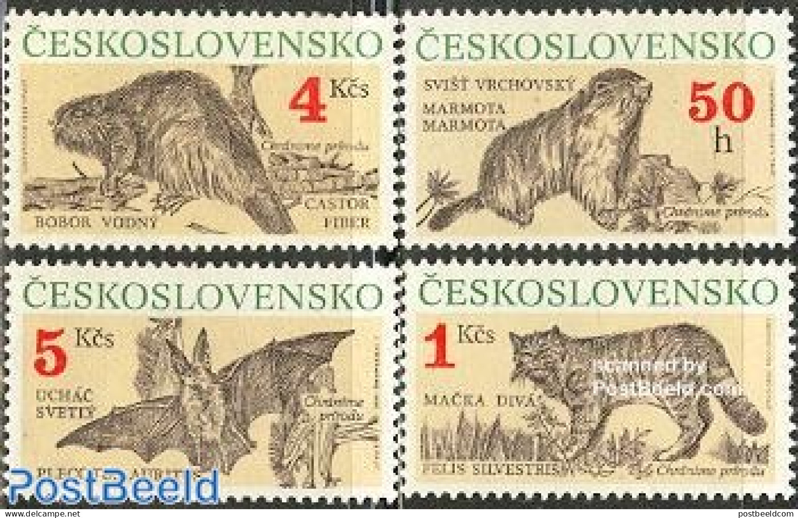 Czechoslovkia 1990 Animal Protection 4v, Mint NH, Nature - Animals (others & Mixed) - Bats - Cats - Other & Unclassified