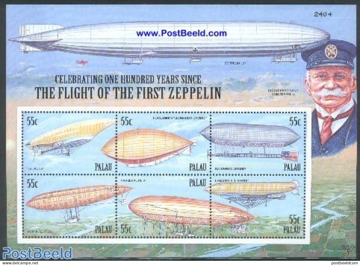 Palau 2000 Zeppelin 6v M/s, Mint NH, Transport - Zeppelins - Zeppelins