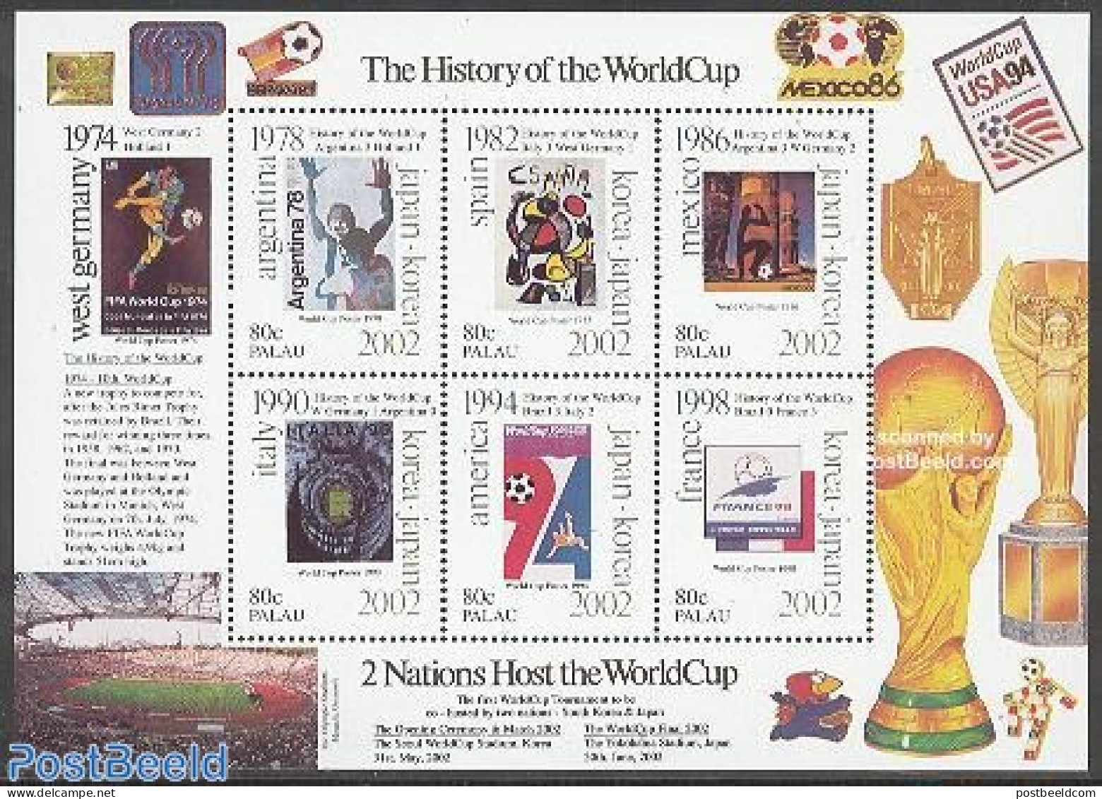 Palau 2001 World Cup Football History 6v M/s, Argentina, Mint NH, Sport - Football - Art - Modern Art (1850-present) - Autres & Non Classés