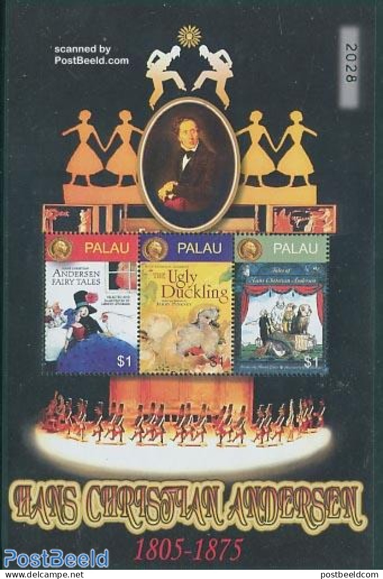 Palau 2005 H.C. Andersen 3v M/s, Mint NH, Nature - Ducks - Poultry - Art - Authors - Fairytales - Writers