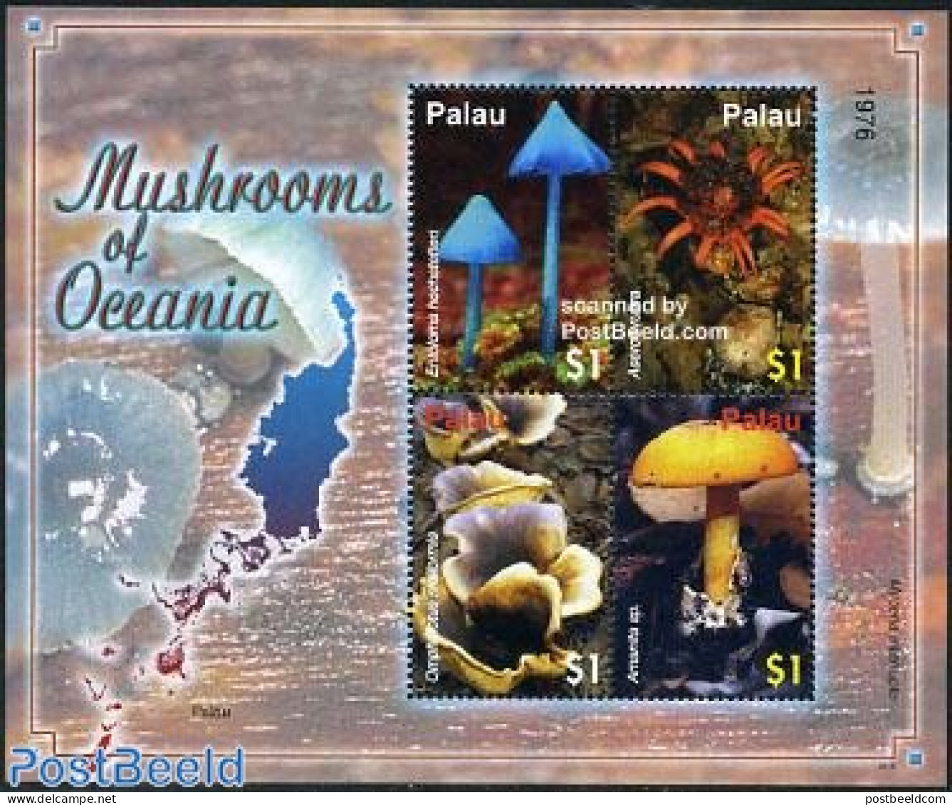 Palau 2006 Mushrooms 4v M/s, Mint NH, Nature - Various - Maps - Géographie