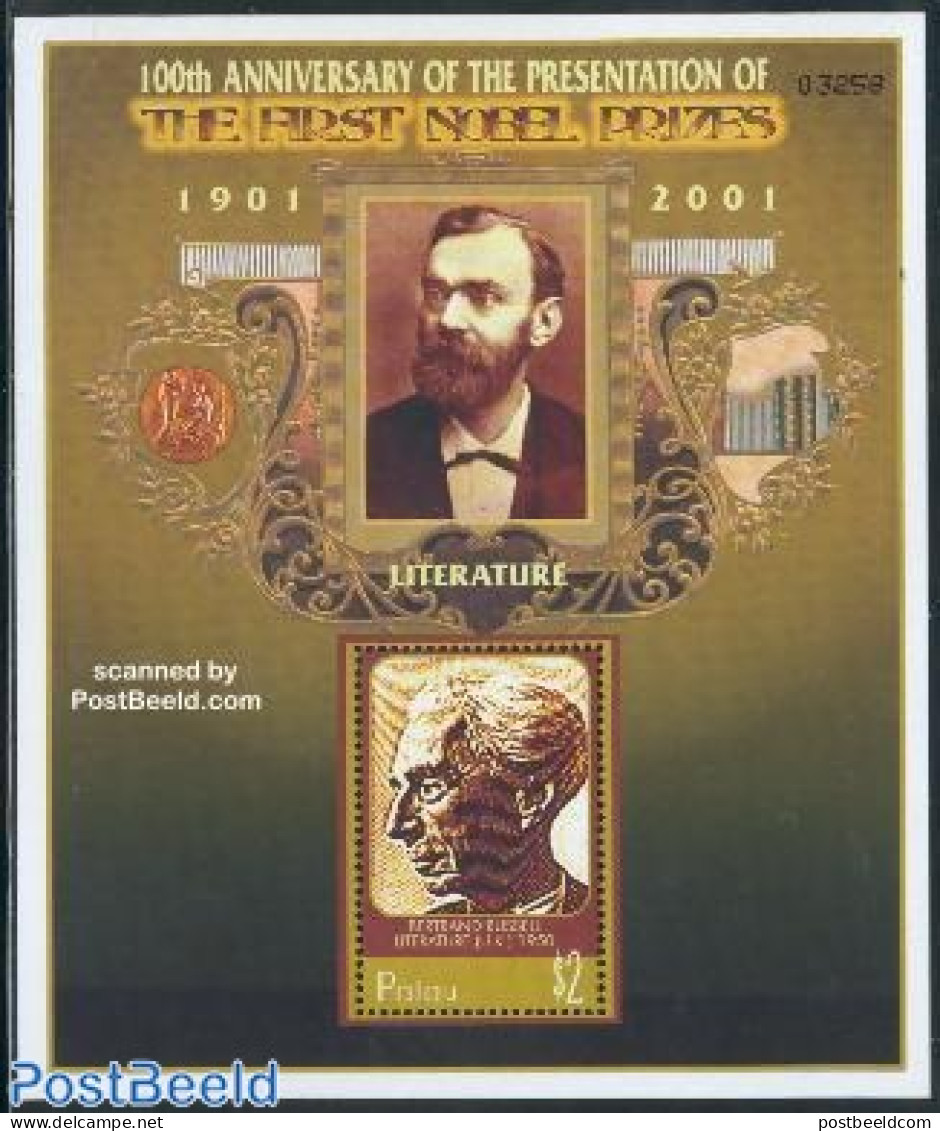 Palau 2001 Nobel Prize S/s, Bertrand Russell, Mint NH, History - Nobel Prize Winners - Art - Authors - Prix Nobel