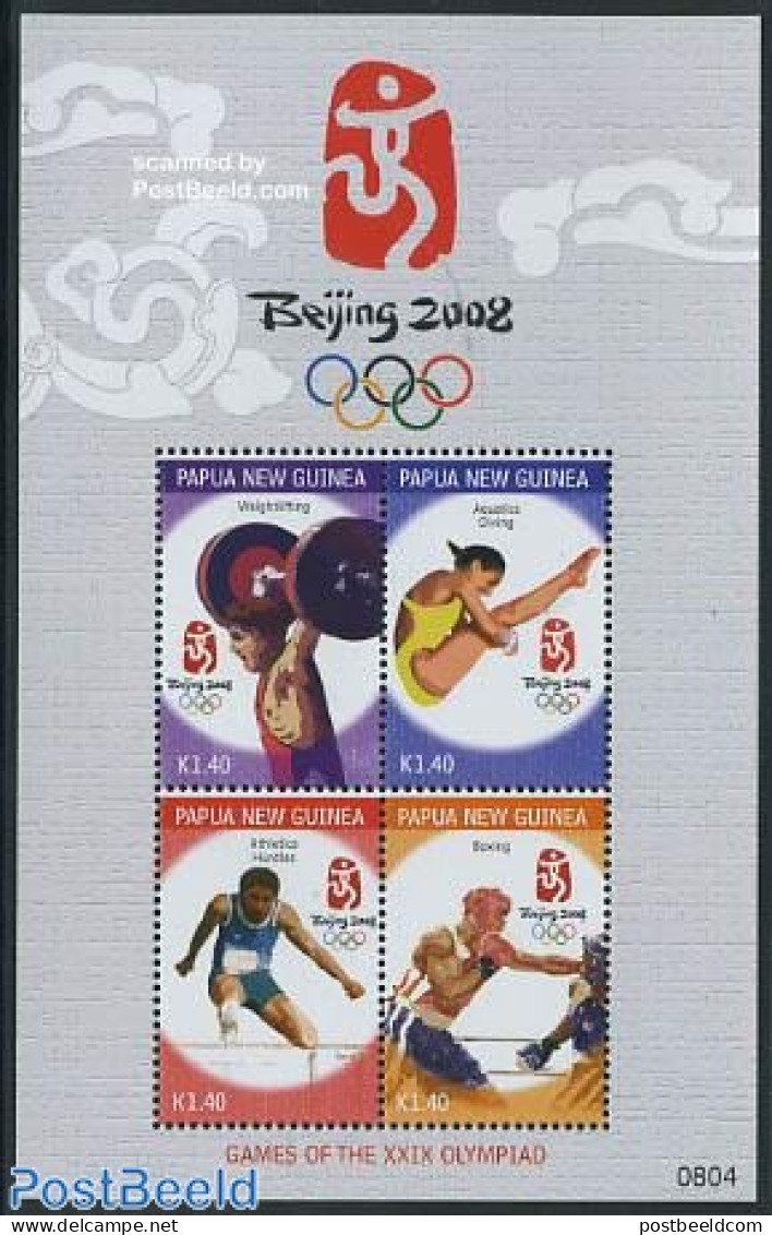 Papua New Guinea 2008 Olympic Games Beijing 4v M/s, Mint NH, Sport - Athletics - Boxing - Olympic Games - Weightlifting - Athlétisme