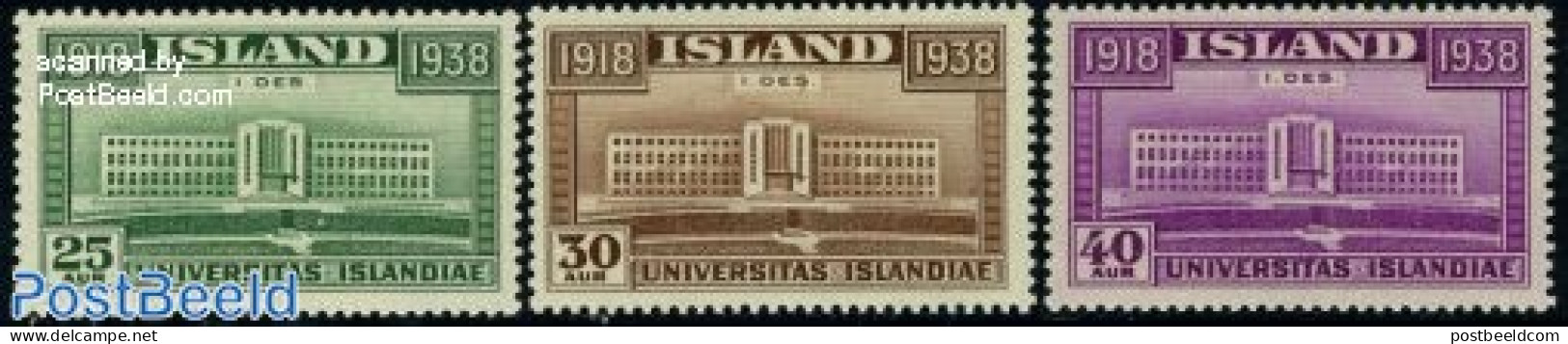 Iceland 1938 Independence 20th Anniversary 3v, Mint NH, Science - Education - Unused Stamps
