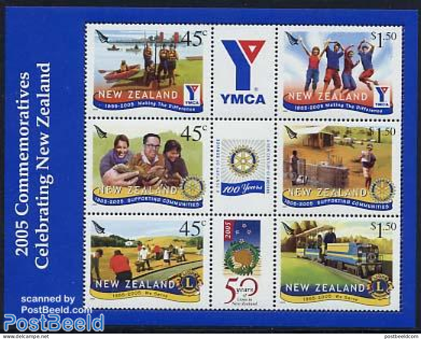 New Zealand 2005 Rotary, Lions, YMCA S/s, Mint NH, Sport - Transport - Various - Kayaks & Rowing - Railways - Ships An.. - Unused Stamps