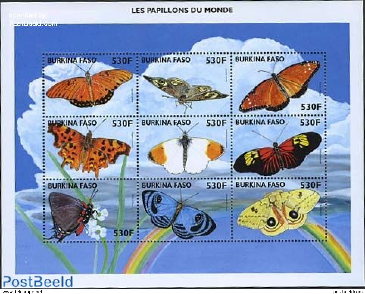 Burkina Faso 1998 Butterflies 9v M/s (9x530F), Mint NH, Nature - Butterflies - Sonstige & Ohne Zuordnung