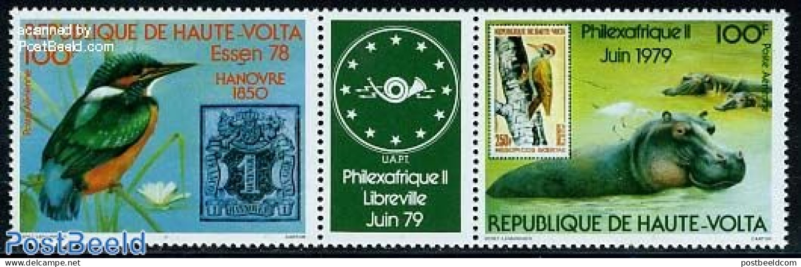 Upper Volta 1978 Philexafrique 2v+tab [:T:], Mint NH, Nature - Animals (others & Mixed) - Birds - Hippopotamus - Stamp.. - Briefmarken Auf Briefmarken