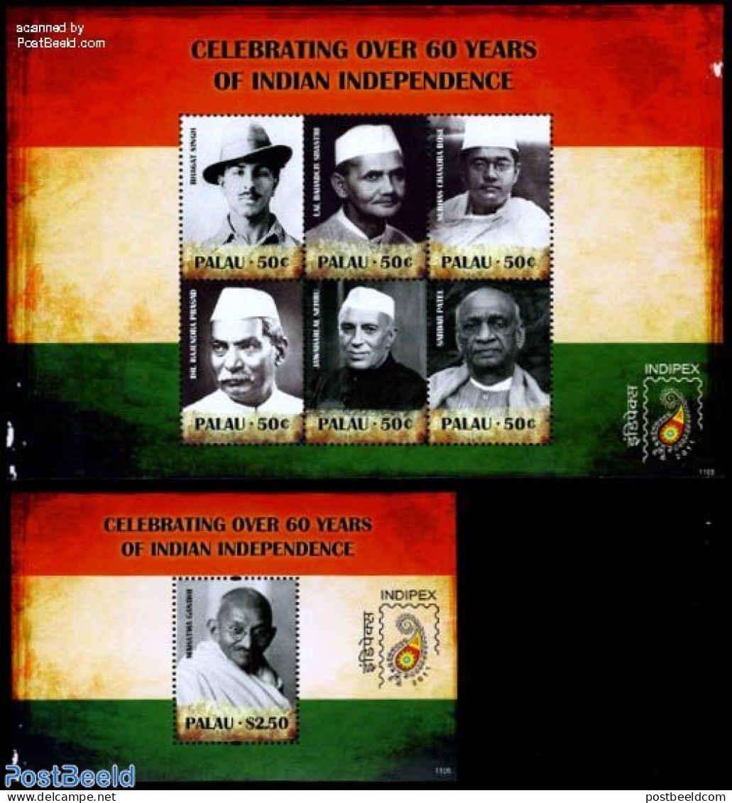 Palau 2011 60 Years Independence Of India 2 S/s, Mint NH, History - Gandhi - Politicians - Mahatma Gandhi