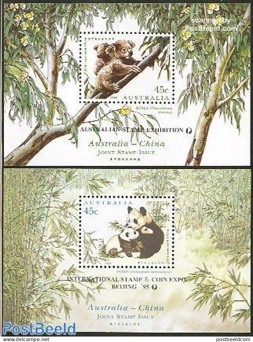 Australia 1995 Stamp Expositions 2 S/s, Mint NH, Nature - Animals (others & Mixed) - Bears - Philately - Pandas - Neufs