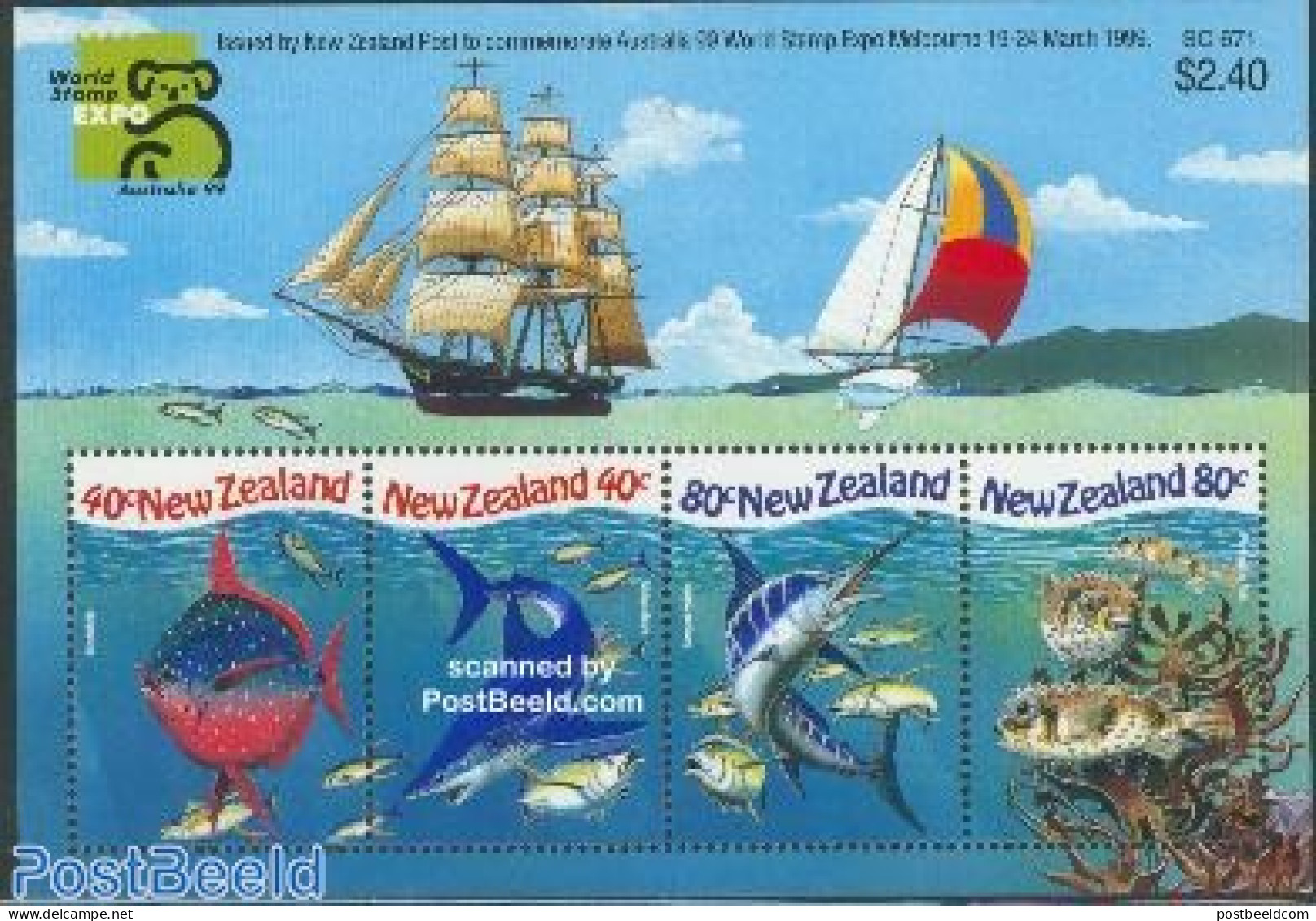 New Zealand 1999 Australia 99 S/s, Fish, Mint NH, Nature - Transport - Fish - Philately - Ships And Boats - Ongebruikt