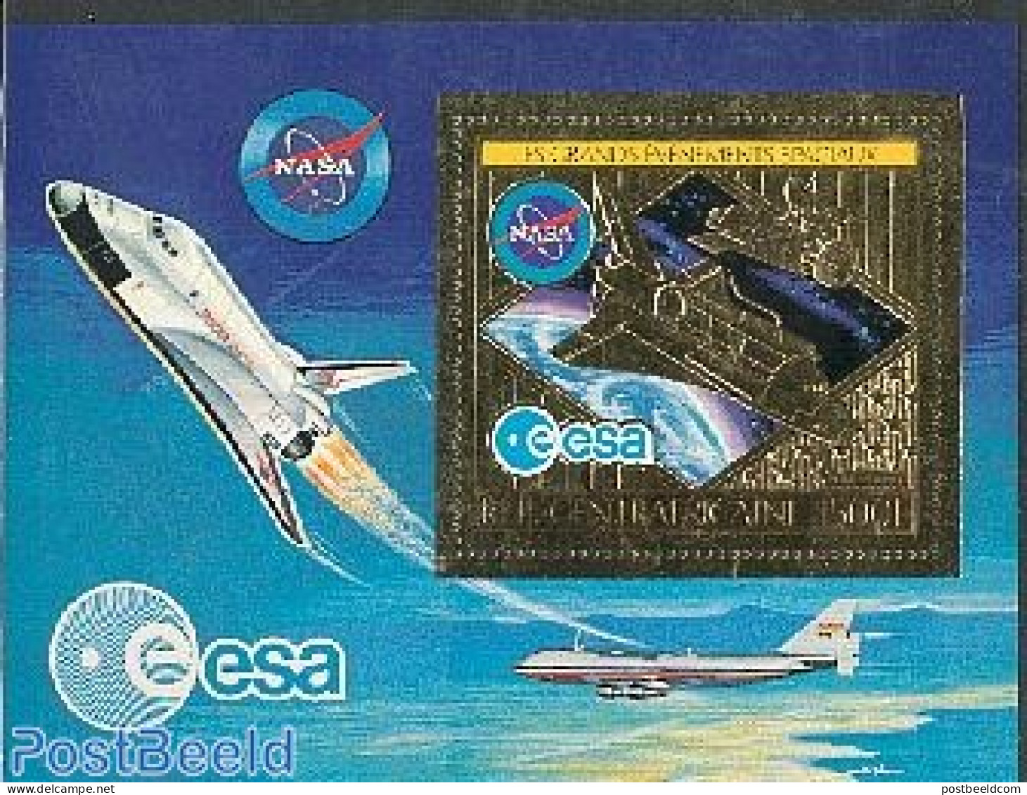 Central Africa 1980 Space Shuttle S/s, Gold, Mint NH, Transport - Space Exploration - Centrafricaine (République)