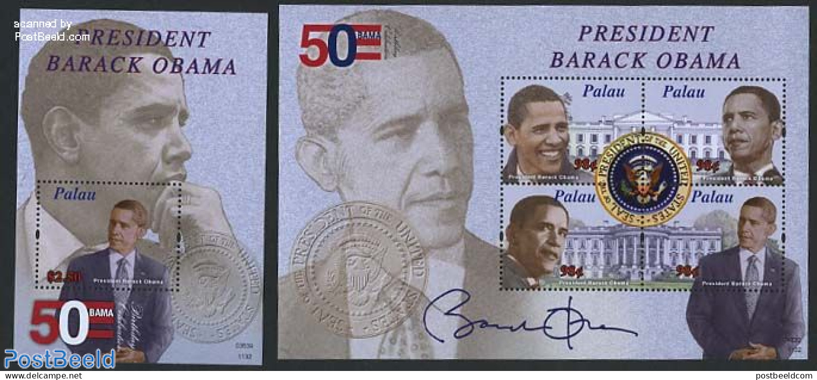 Palau 2011 Barack Obama 2 S/S, Mint NH, History - American Presidents - Politicians - Other & Unclassified