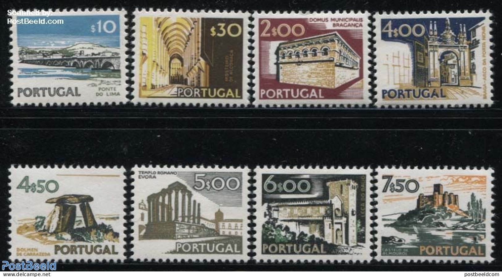 Portugal 1974 Definitives 8v, Normal Paper, Mint NH, Art - Bridges And Tunnels - Castles & Fortifications - Unused Stamps