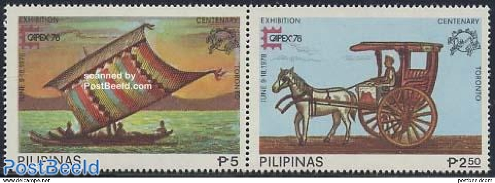 Philippines 1978 Capex 2v, Mint NH, Transport - Philately - Coaches - Ships And Boats - Stage-Coaches