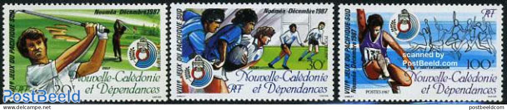 New Caledonia 1987 South Pacific Games 3v, Mint NH, Sport - Athletics - Golf - Rugby - Sport (other And Mixed) - Ungebraucht