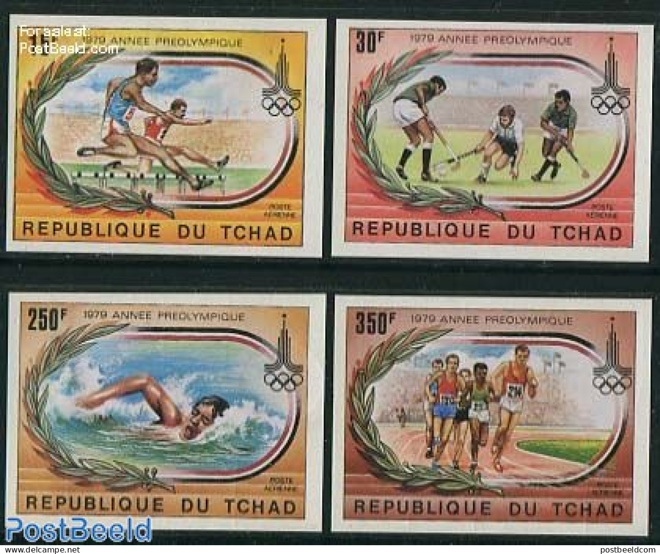 Chad 1979 Olympic Games 4v, Imperforated, Mint NH, Sport - Athletics - Hockey - Olympic Games - Swimming - Autres & Non Classés