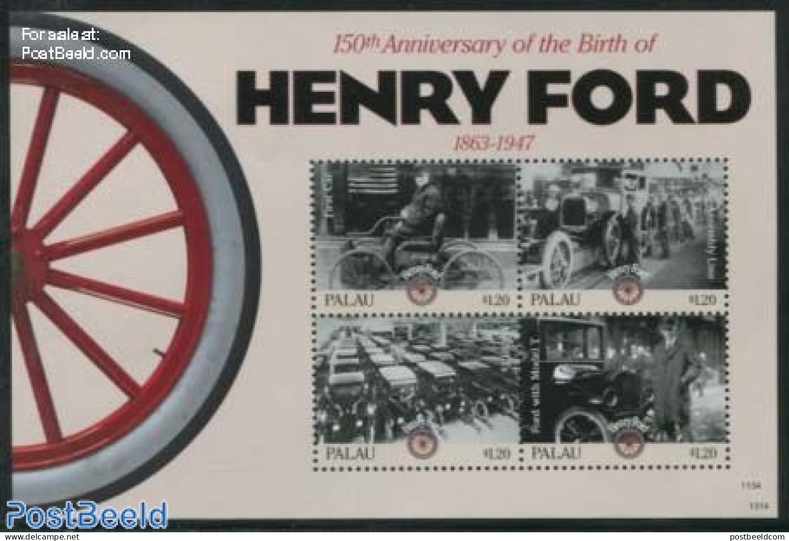 Palau 2013 Henry Ford 4v M/s, Mint NH, Transport - Automobiles - Cars