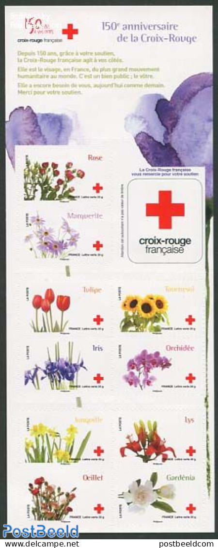 France 2014 Red Cross, Flowers 10v In Foil Booklet, Mint NH, Health - Nature - Red Cross - Birds - Orchids - Roses - S.. - Nuovi