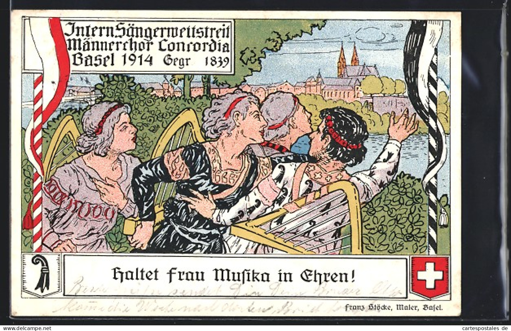 Künstler-AK Basel, Intern. Sängerwettstreit Männerchor Concordia 1914  - Autres & Non Classés