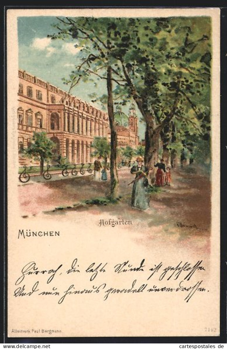 Künstler-AK Karl Heinisch: München, Partie Im Hofgarten, Private Stadtpost  - Briefmarken (Abbildungen)