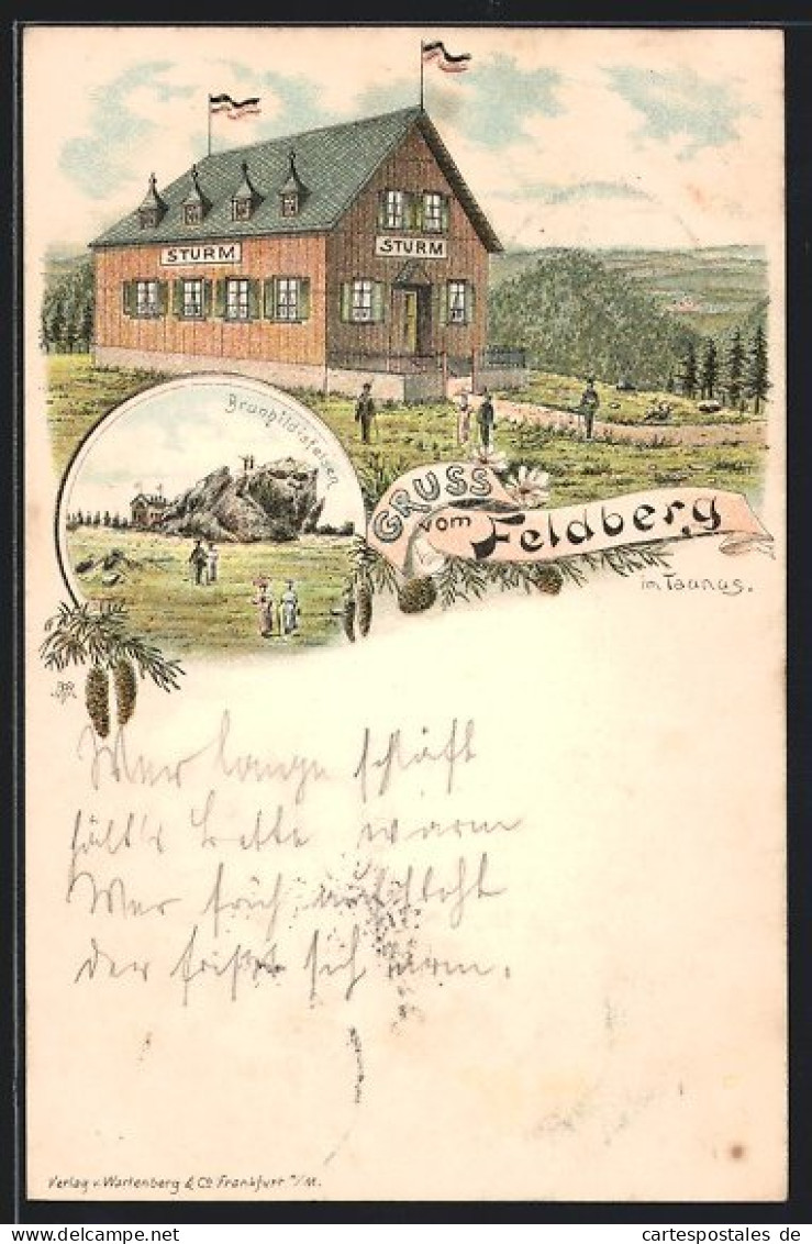 Vorläufer-Lithographie Feldberg / Taunus, 1895, Gasthaus Sturm, Brunhildisfelsen  - Taunus