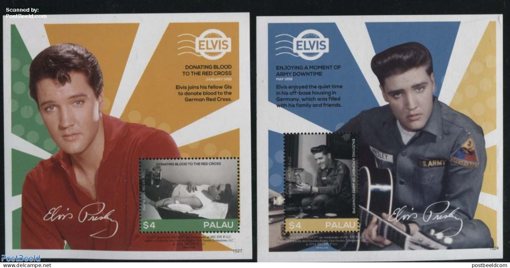 Palau 2015 Elvis Presley 2 S/s, Mint NH, Health - Performance Art - Health - Elvis Presley - Music - Musical Instrumen.. - Elvis Presley