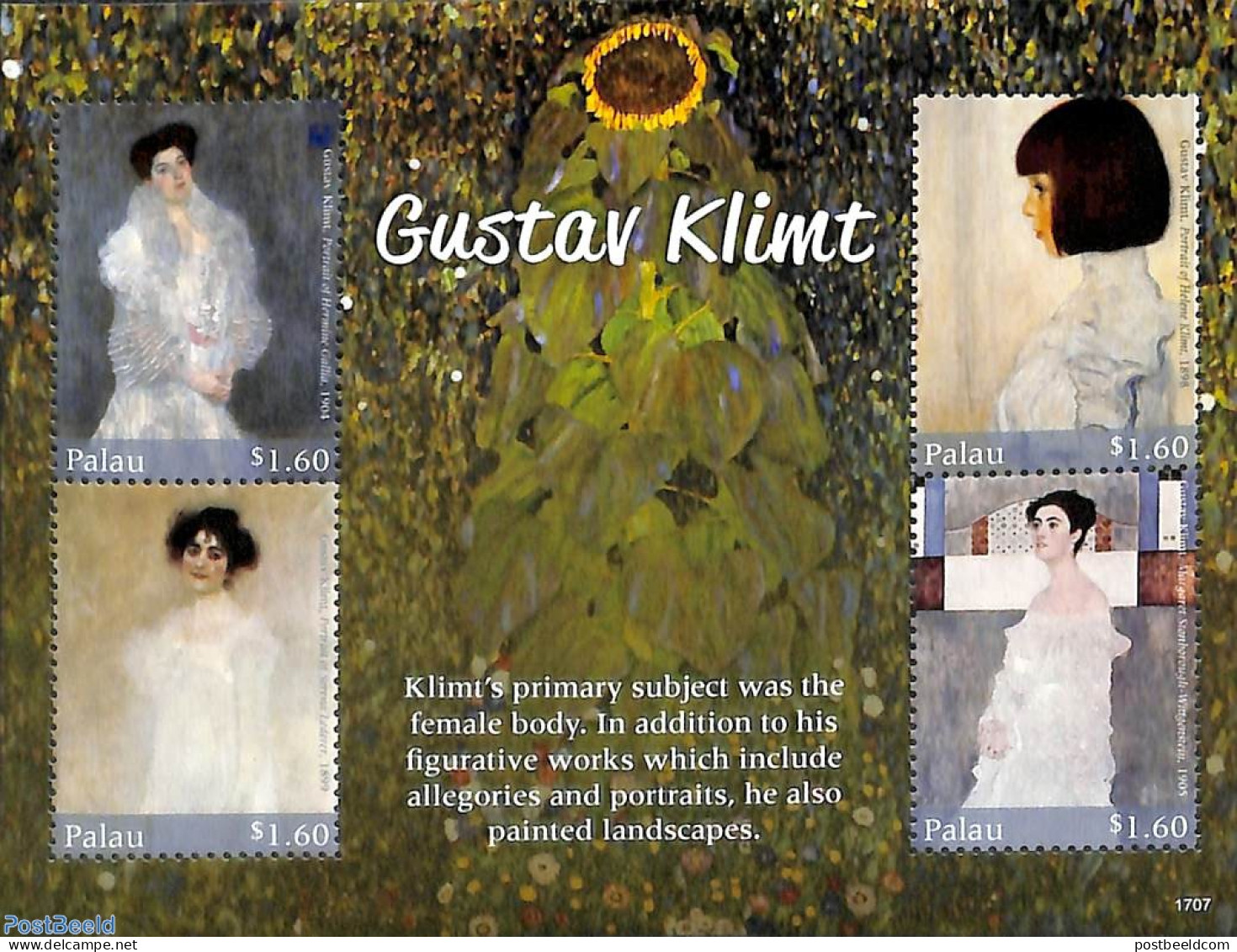 Palau 2017 Gustav Klimt 4v M/s, Mint NH, Art - Gustav Klimt - Modern Art (1850-present) - Paintings - Autres & Non Classés