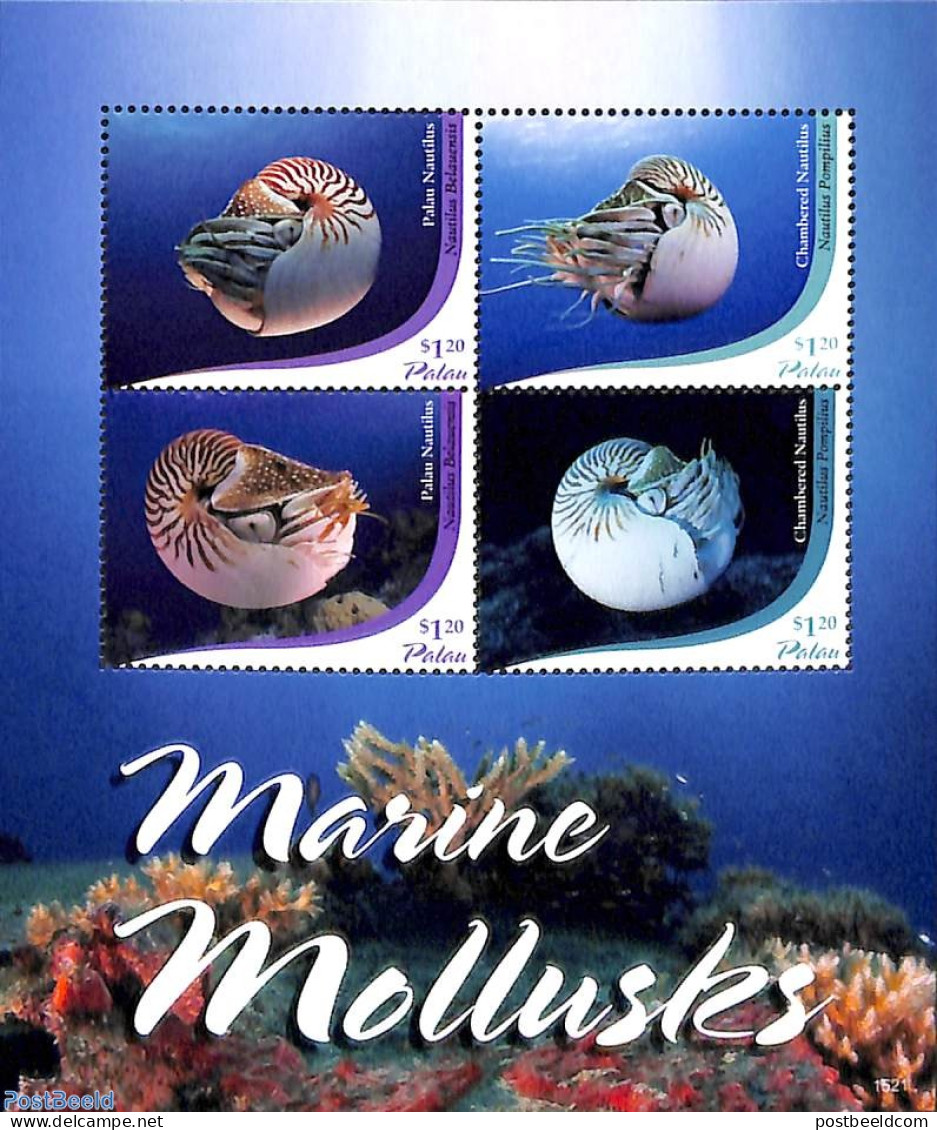Palau 2015 Marine Mollusks 4v M/s, Mint NH, Nature - Shells & Crustaceans - Maritiem Leven