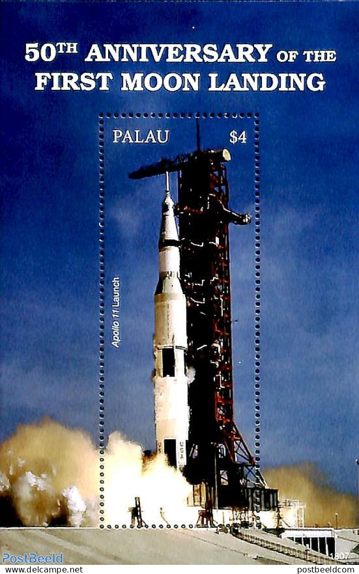 Palau 2018 First Moon Landing S/s, Mint NH, Transport - Space Exploration - Autres & Non Classés