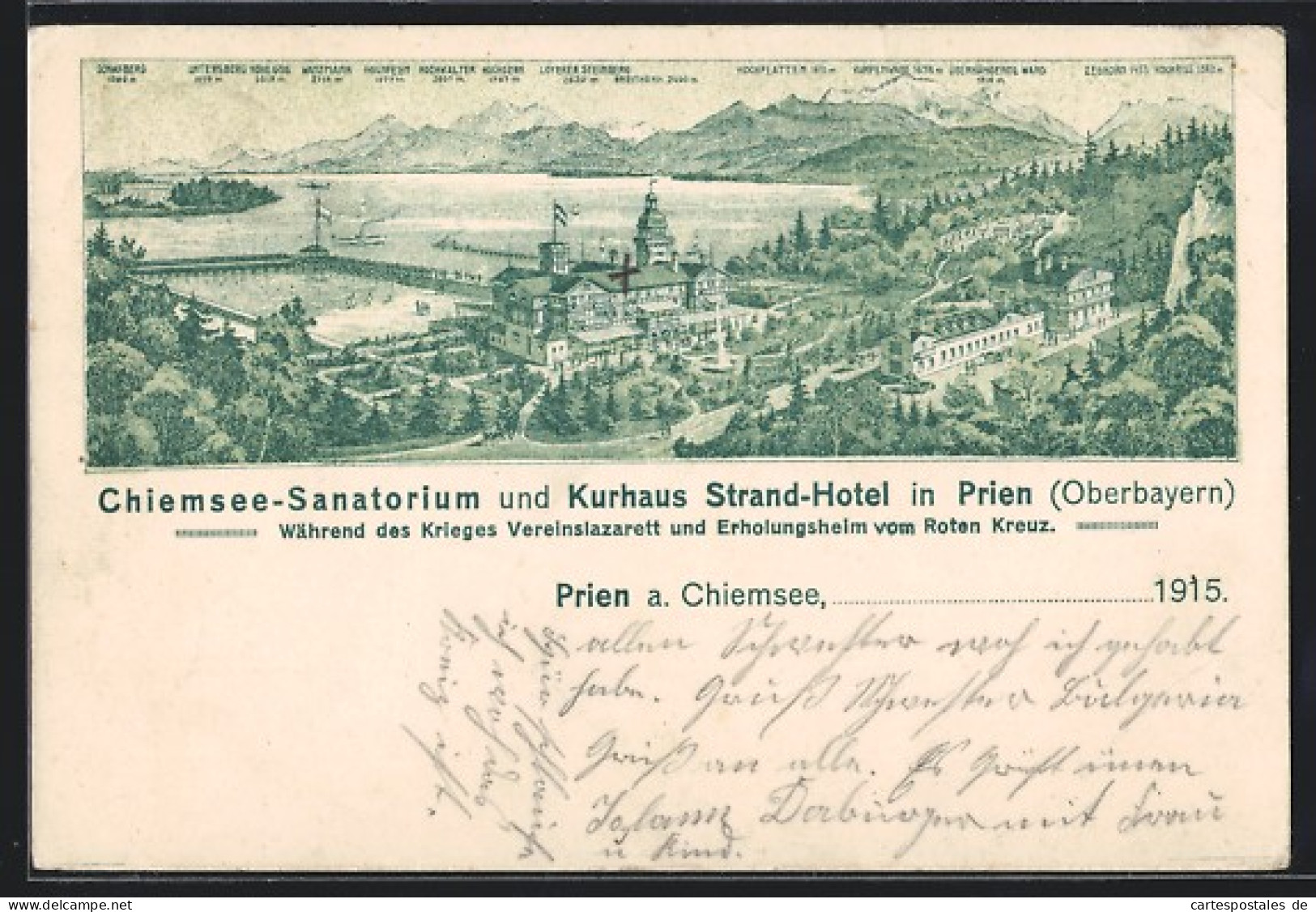 AK Prien, Chiemsee-Sanatorium Und Kurhaus Strand-Hotel, 1. Weltkrieg, Rotes Kreuz, 1915  - Andere & Zonder Classificatie
