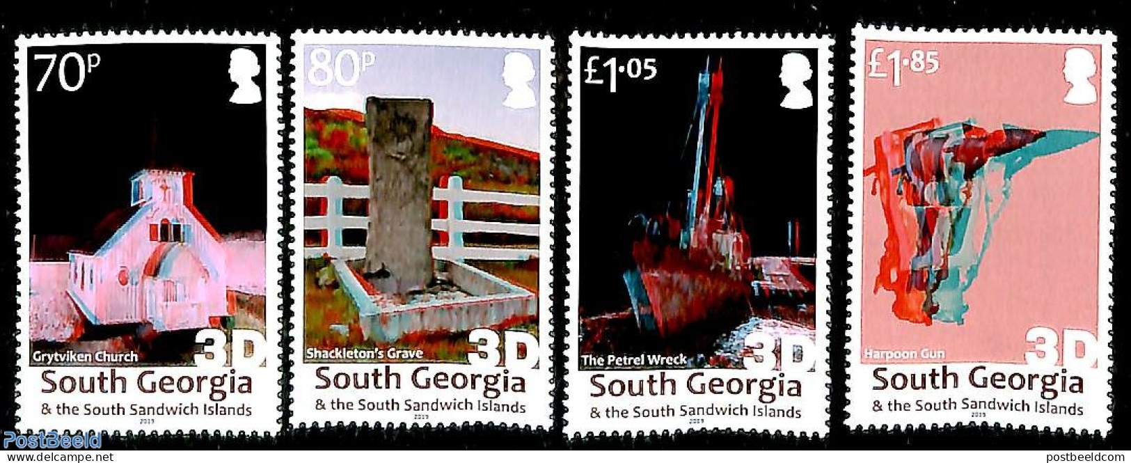 South Georgia / Falklands Dep. 2019 Grytviken Church 4v, 3-D Stamps, Mint NH, Religion - Various - Churches, Temples, .. - Churches & Cathedrals