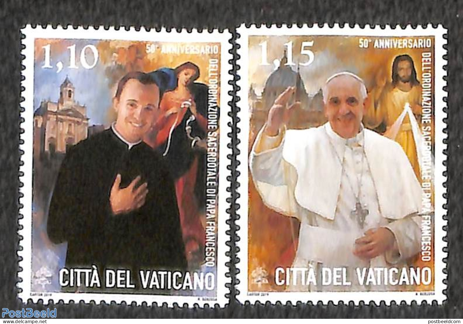 Vatican 2019 50 Years Sacracy Of Pope Francis 2v, Mint NH, Religion - Religion - Nuovi