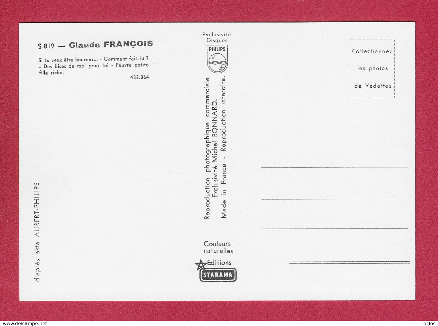 CPM PUBLICITAIRE - CLAUDE FRANCOIS -CARTE DEDICACEE - Artistes