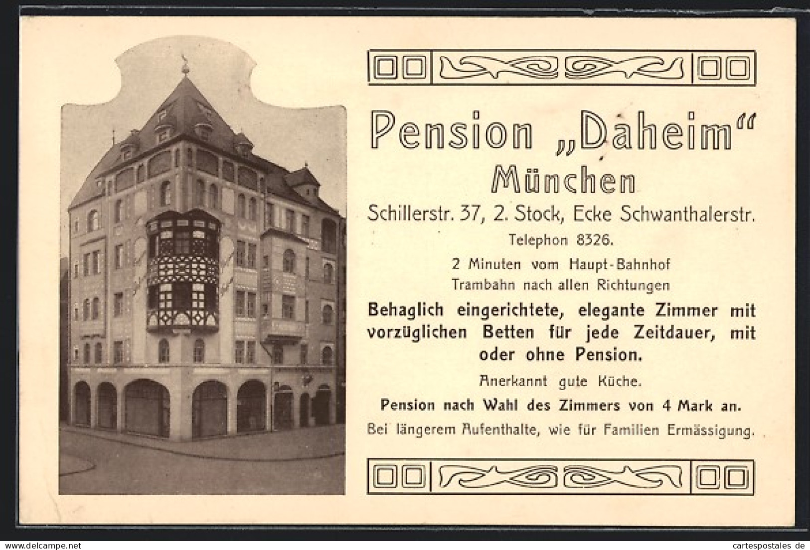 AK München, Pension Daheim, Schillerstr. 37 Ecke Schwanthalerstrasse  - München