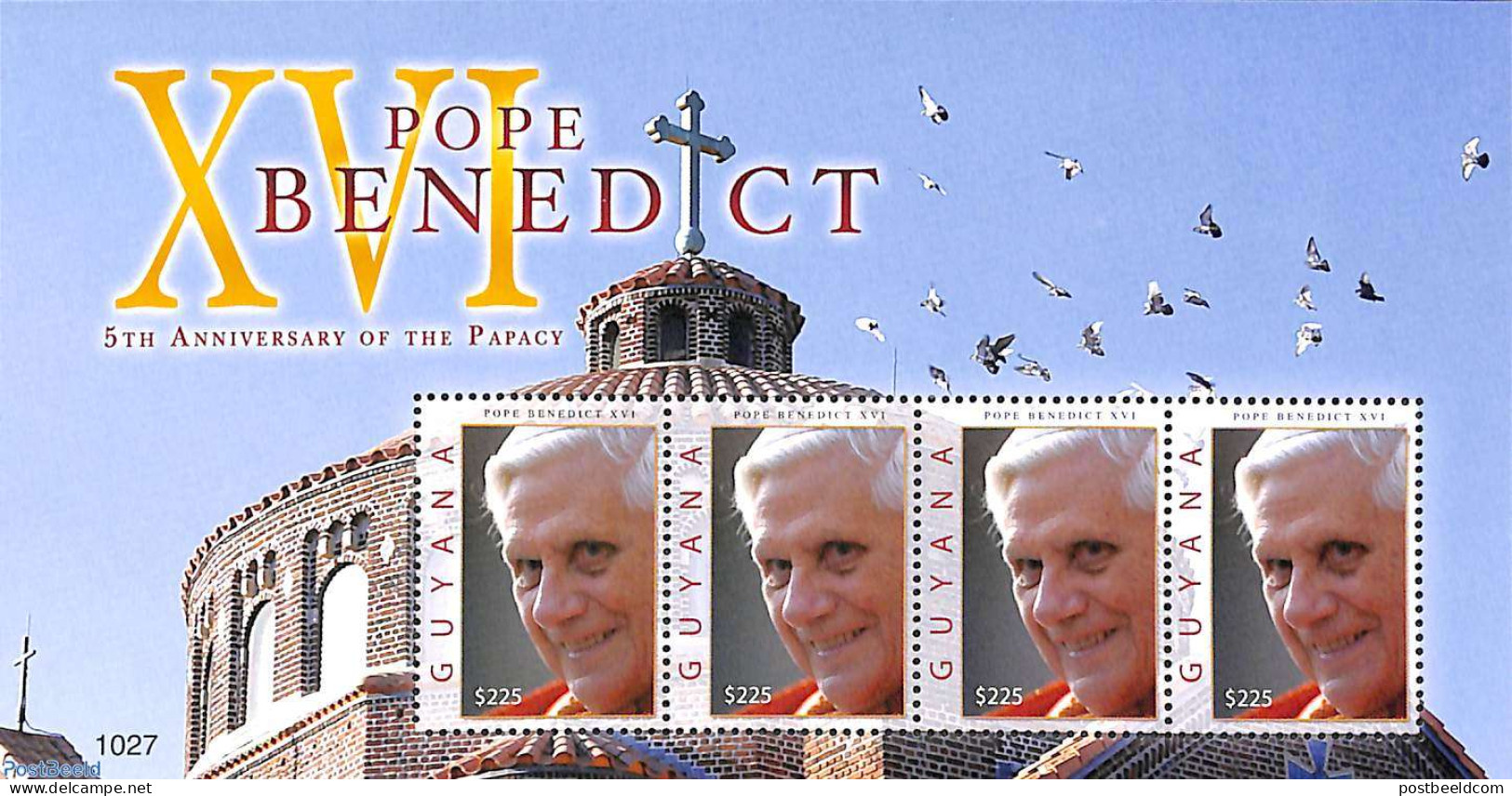 Guyana 2010 Pope Benedict XVI M/s, Mint NH, Religion - Pope - Papes