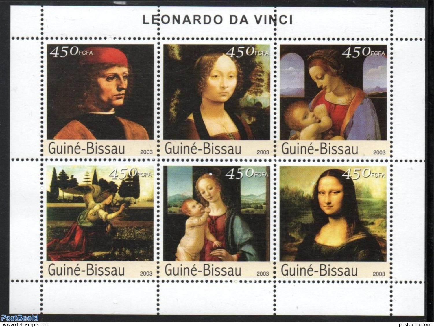 Guinea Bissau 2003 Leonardo Da Vinci 6v M/s, Mint NH, Art - Leonardo Da Vinci - Paintings - Guinée-Bissau