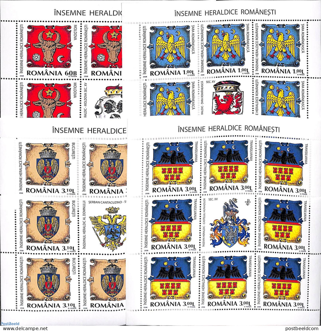 Romania 2008 Coat Of Arms 4 M/s, Mint NH, History - Coat Of Arms - Unused Stamps